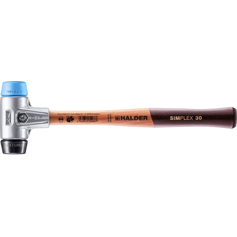 SIMPLEX-Schonhammer, TPE-soft / Gummikomposition mit Aluminiumgehäuse und hochwertigem Holzstiel D=30 mm 3112.030