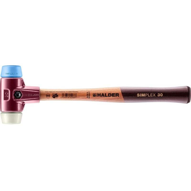 SIMPLEX-Schonhammer, TPE-soft / Nylon mit Tempergussgehäuse und hochwertigem Holzstiel D=30 mm 3018.030