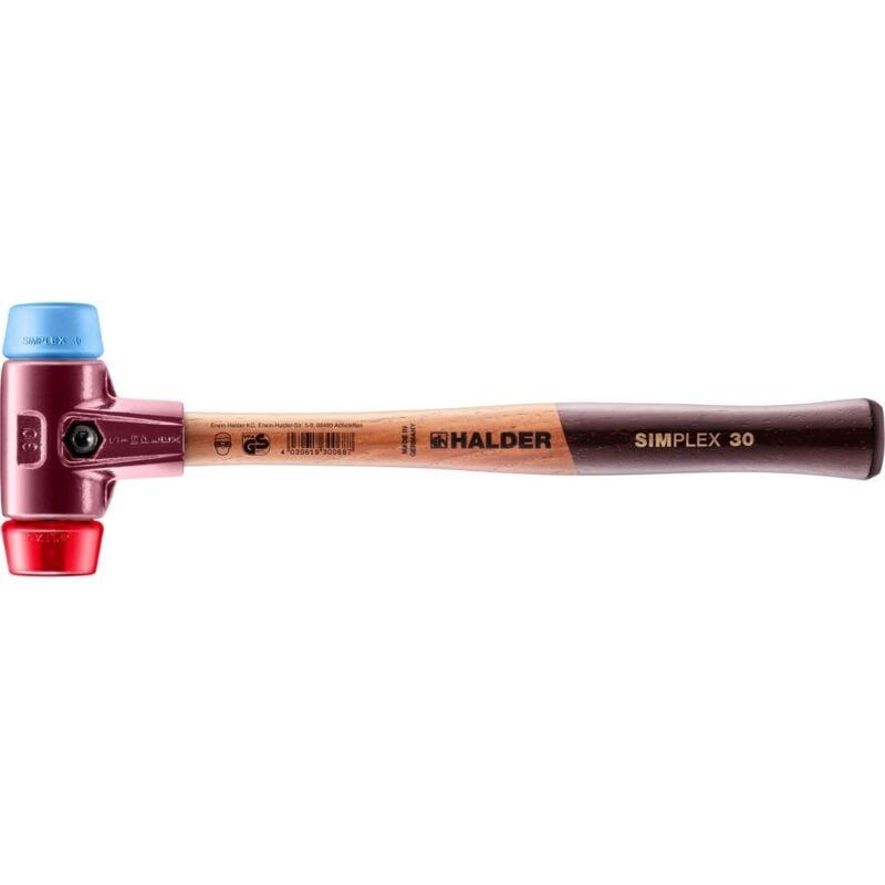 SIMPLEX-Schonhammer, TPE-soft / Plastik mit Tempergussgehäuse und hochwertigem Holzstiel D=30 mm 3016.030