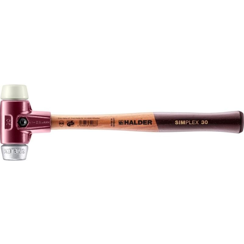 SIMPLEX-Schonhammer, Nylon / Weichmetall mit Tempergussgehäuse und hochwertigem Holzstiel D=30 mm 3089.030