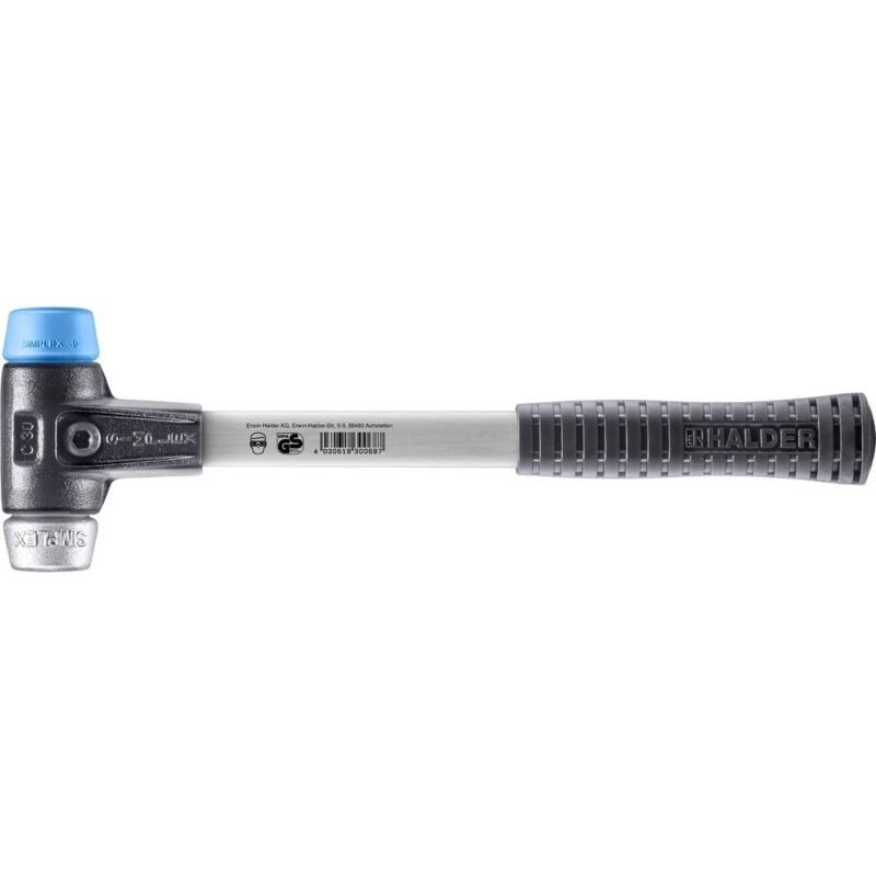 SIMPLEX-Schonhammer, TPE-soft / Weichmetall mit verstärktem Tempergussgehäuse und Fiberglasstiel D=30 mm 3719.030