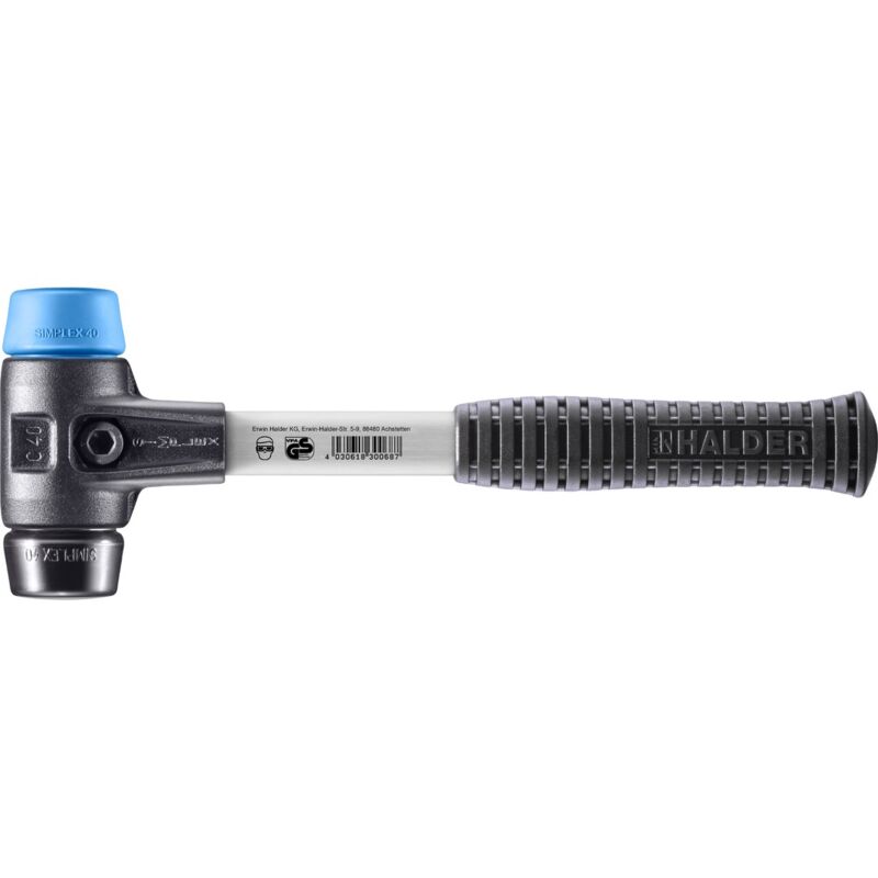 SIMPLEX-Schonhammer, TPE-soft / Gummikomposition mit verstärktem Tempergussgehäuse und Fiberglasstiel D=40 mm 3712.040