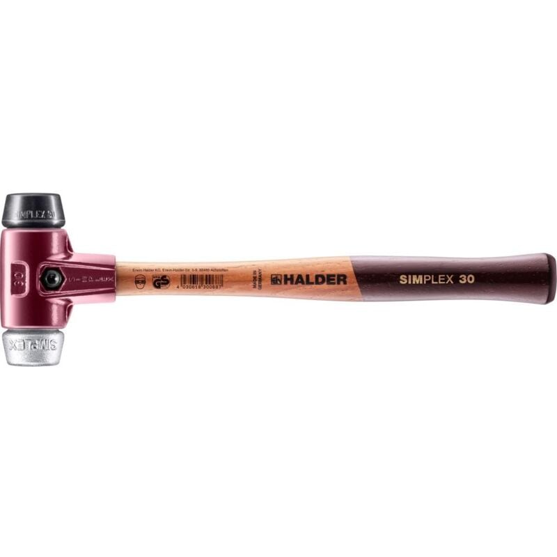 SIMPLEX-Schonhammer, Gummikomposition / Weichmetall mit Tempergussgehäuse und hochwertigem Holzstiel D=30 mm 3029.030