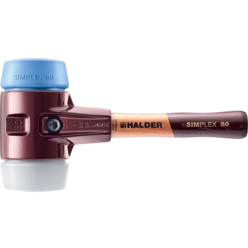 SIMPLEX-Schonhammer, TPE-soft / Superplastik mit Tempergussgehäuse und hochwertigem extra kurzen Holzstiel D=80 mm / Stielausführung=extra kurz