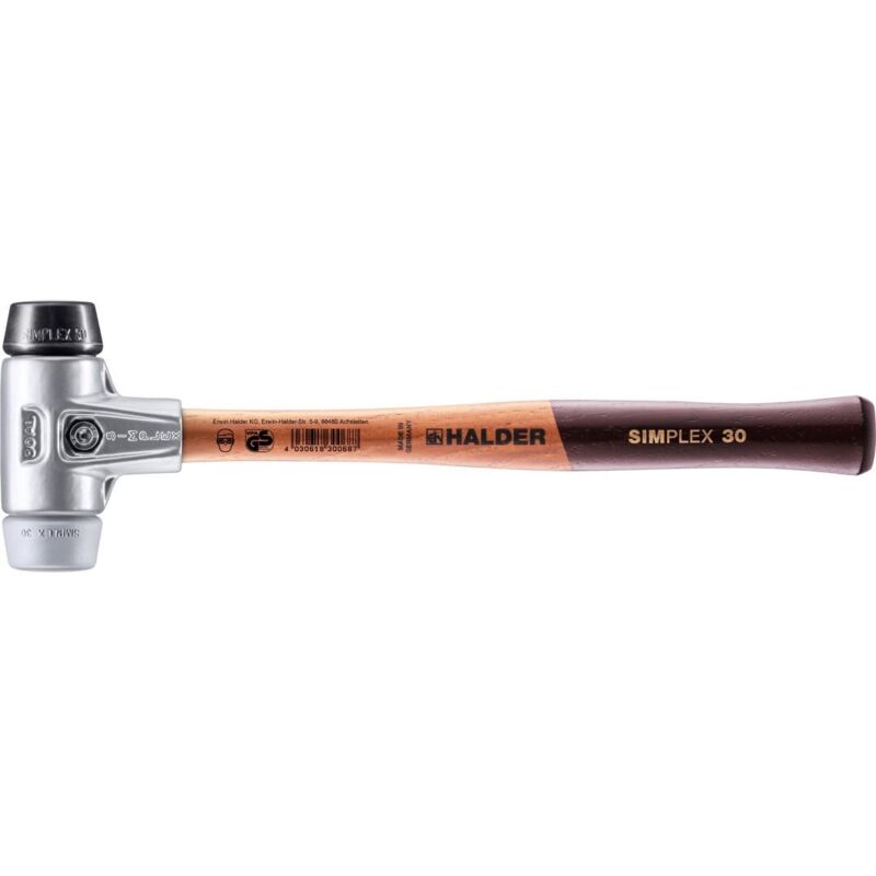 SIMPLEX-Schonhammer, Gummikomposition / TPE-mid mit Aluminiumgehäuse und hochwertigem Holzstiel D=30 mm 3123.030