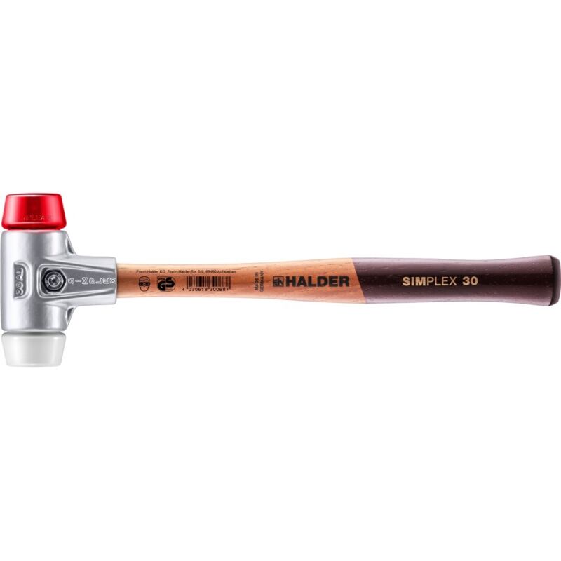 SIMPLEX-Schonhammer, Plastik / Superplastik mit Aluminiumgehäuse und hochwertigem Holzstiel D=30 mm 3167.030