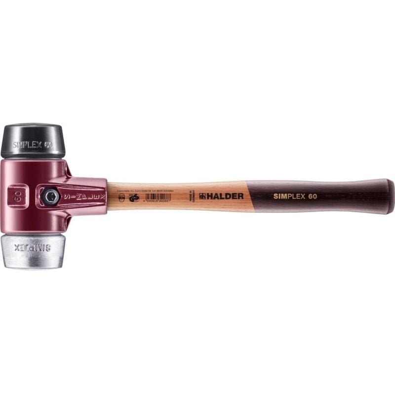 SIMPLEX-Schonhammer, Gummikomposition / Weichmetall mit Tempergussgehäuse und hochwertigem Holzstiel D=60 mm 3029.060