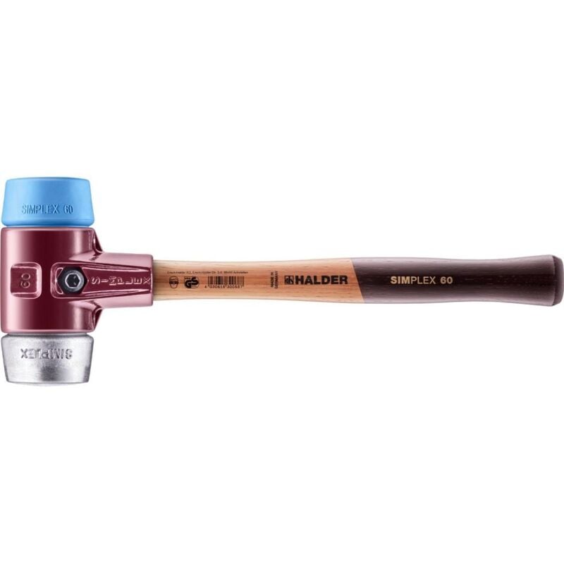 SIMPLEX-Schonhammer, TPE-soft / Weichmetall mit Tempergussgehäuse und hochwertigem Holzstiel D=60 mm 3019.060