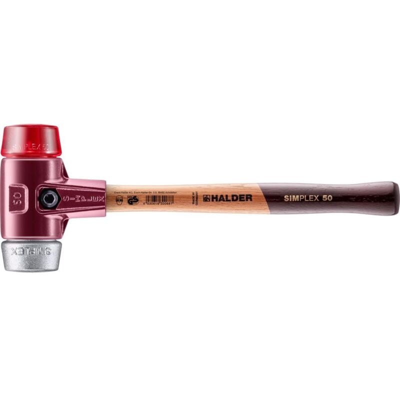 SIMPLEX-Schonhammer, Plastik / Weichmetall mit Tempergussgehäuse und hochwertigem Holzstiel D=50 mm 3069.050
