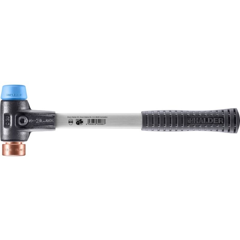 SIMPLEX-Schonhammer, TPE-soft / Kupfer mit verstärktem Tempergussgehäuse und Fiberglasstiel D=30 mm 3714.030