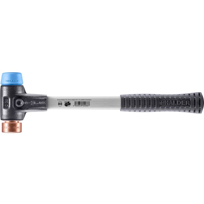 SIMPLEX-Schonhammer, TPE-soft / Kupfer mit verstärktem Tempergussgehäuse und Fiberglasstiel D=30 mm 3714.030