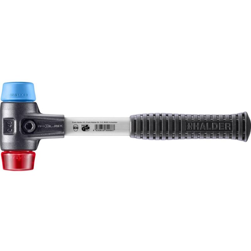 SIMPLEX-Schonhammer, TPE-soft / Plastik mit verstärktem Tempergussgehäuse und Fiberglasstiel D=40 mm 3716.040