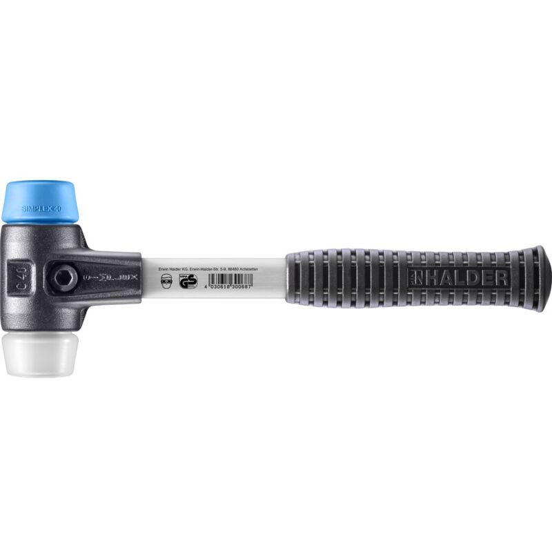 SIMPLEX-Schonhammer, TPE-soft / Superplastik mit verstärktem Tempergussgehäuse und Fiberglasstiel D=40 mm 3717.040