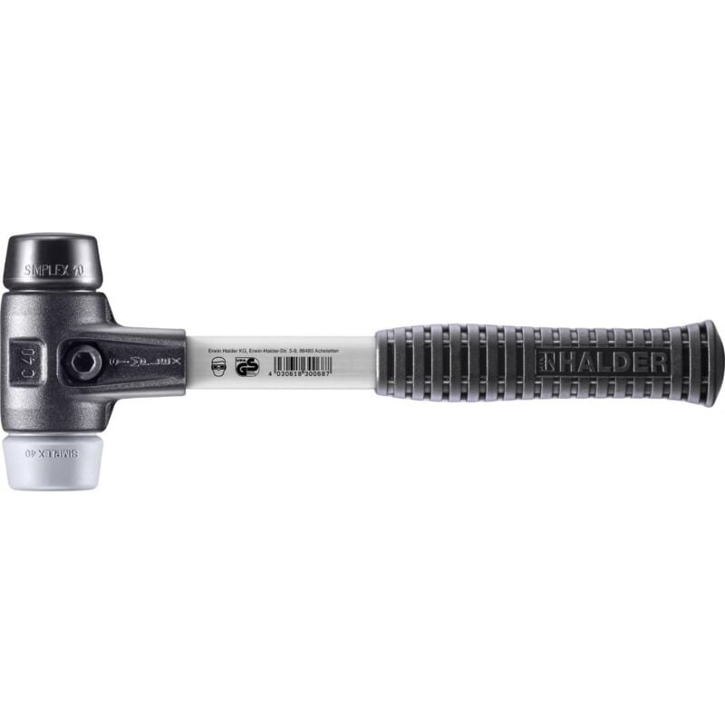 SIMPLEX-Schonhammer, Gummikomposition / TPE-mid mit verstärktem Tempergussgehäuse und Fiberglasstiel D=40 mm 3723.040