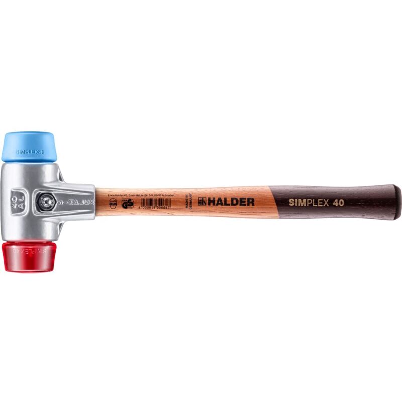 SIMPLEX-Schonhammer, TPE-soft / Plastik mit Aluminiumgehäuse und hochwertigem Holzstiel D=40 mm 3116.040