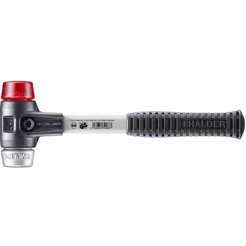 SIMPLEX-Schonhammer, Plastik / Weichmetall mit verstärktem Tempergussgehäuse und Fiberglasstiel D=40 mm 3769.040