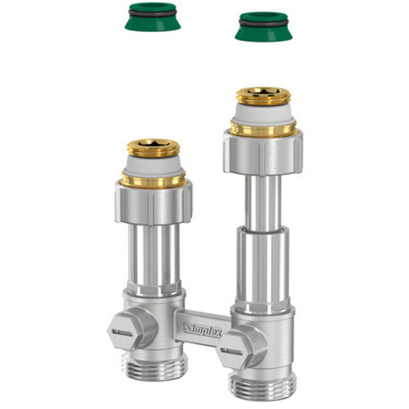 Le Sanitaire - Simplex Zweirohr Hahnblock exclusiv DT2/50 3/4'' Eurokonus mit Ausgleichsteleskop Durchgang F10084