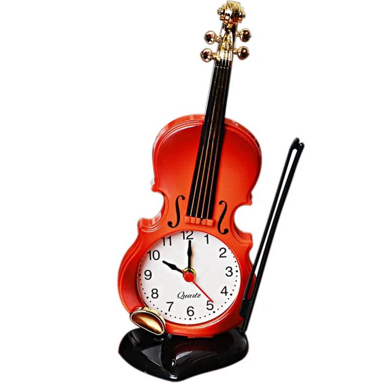 Simulation Violine Wecker Musikinstrument Form Uhr, rot