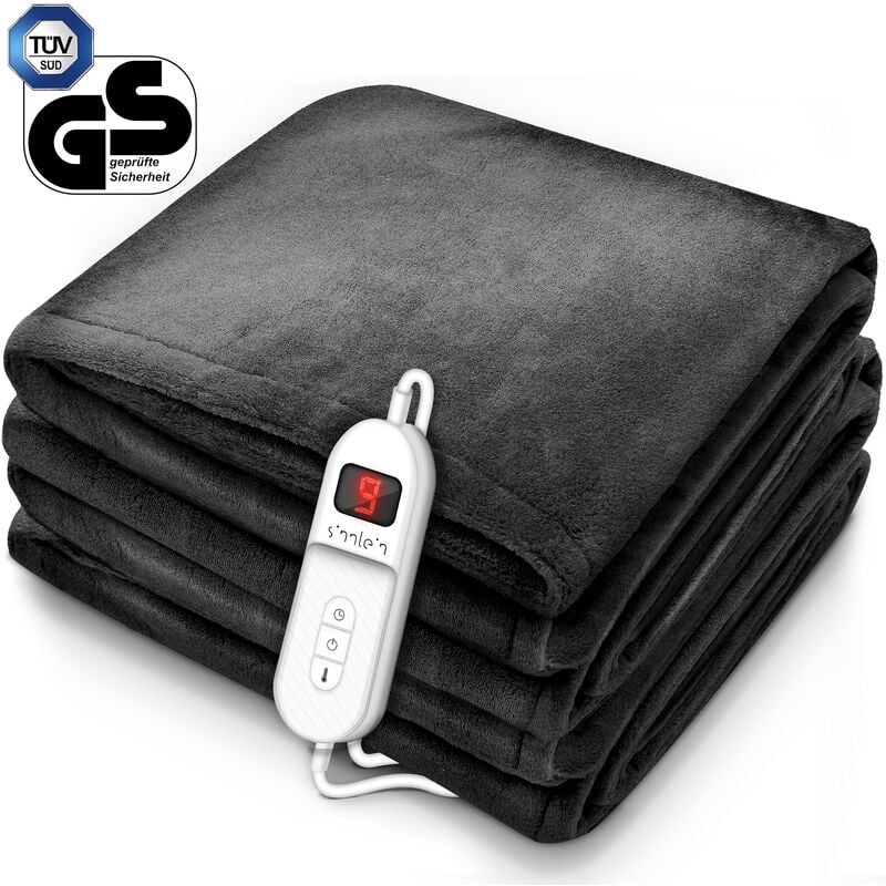 Heizdecke aus Plüsch 200 x 180 cm Anthrazit tüv süd gs geprüft elektrische Wärmedecke mit Abschaltautomatik Kuscheldecke Timerfunktion 9