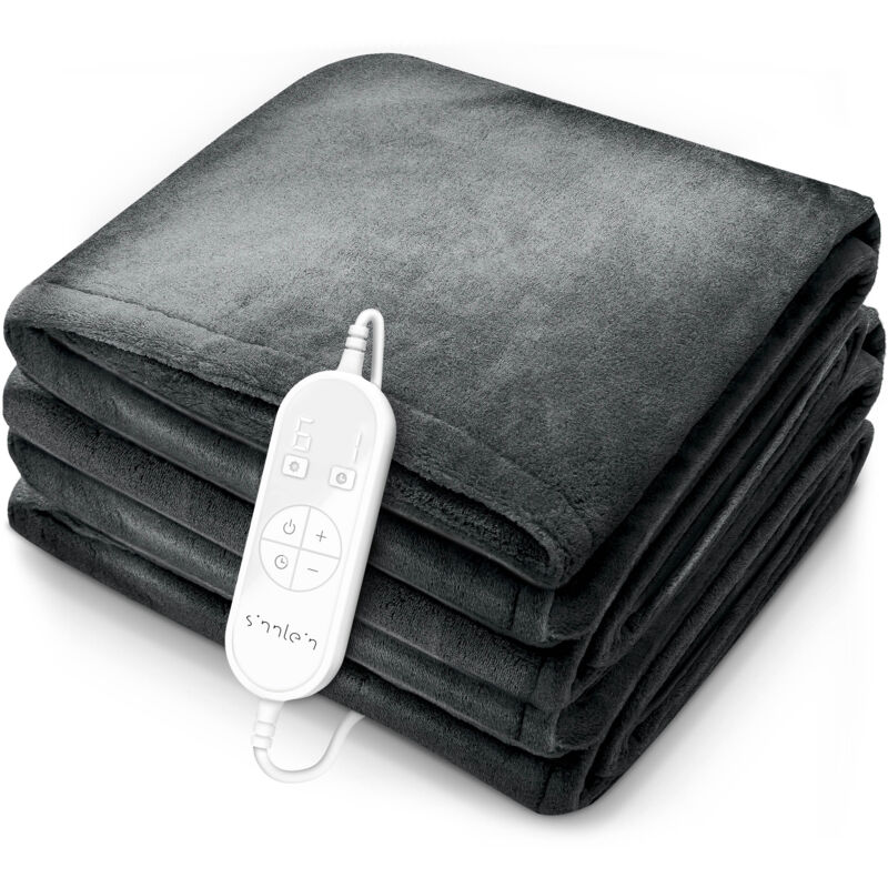 sinnlein® Heizdecke elektrisch 180x130cm Grau Wärmeunterbett XXL Heizmatte Abschaltautomatik