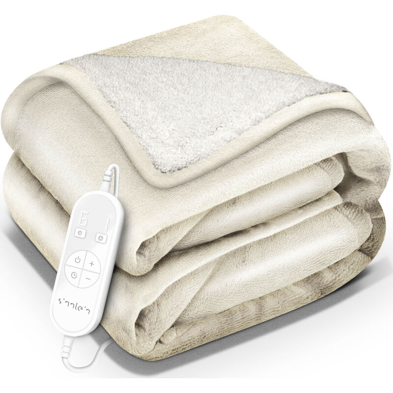Heizdecke mit Abschaltautomatik 160x120cm Beige Elektrische Wärmedecke mit 9 Temperaturstufen Kuscheldecke waschbar Bett, Sofa Decke elektrisch mit
