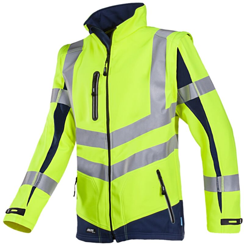 Warnschutz Softshelljacke Malden mit abnehmbaren Ärmeln Gr. 4XL leuchtgelb/marine - Sioen