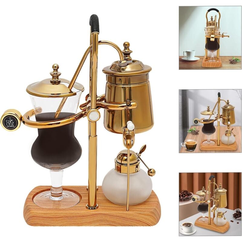 Siphon-Kaffeemaschine, 400 ml, Retro-Kaffeemaschine, Set mit 4 Tassen für zu Hause, Siphon-Kaffeemaschine für zu Hause, passender Holzsockel,