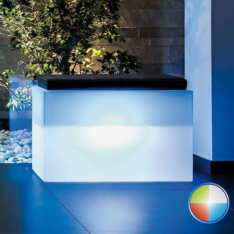 Sitzbank mit Led Rechteckig aus Harz mod. Roomy 80x35 cm mit multicolor led mit Solarbatterie