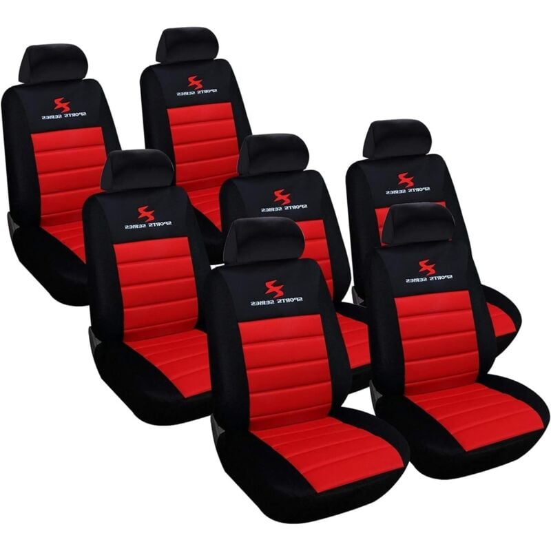7er Sitzbezüge Auto Einzelsitzbezug universal Größe, Komplettset, Rot - Schwarz-Rot - Woltu