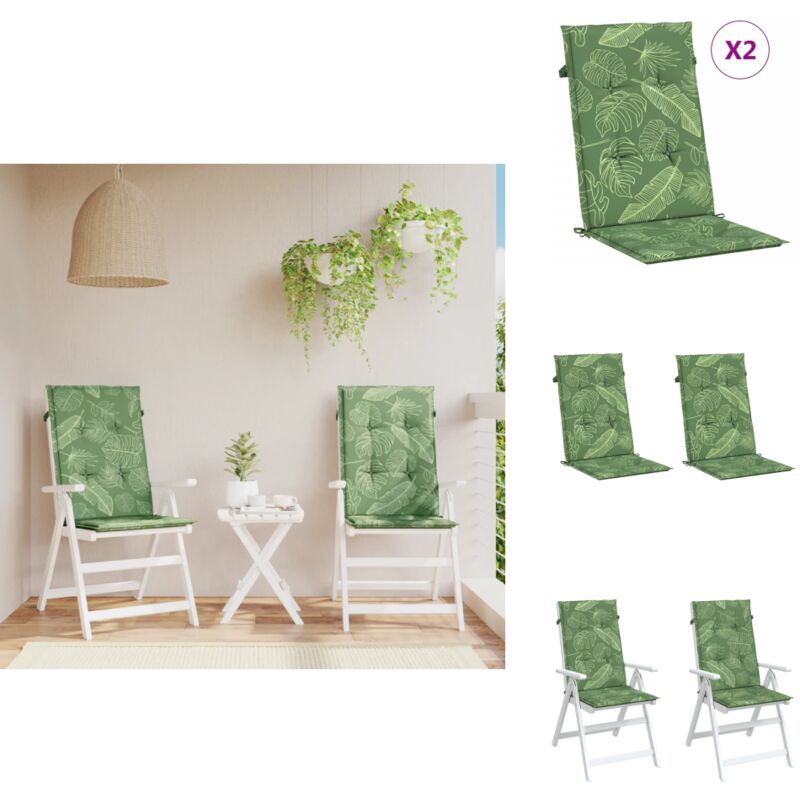 Hochlehner-Auflagen 2 Stk. Blattmuster Stoff - Hochlehner Auflagen - Gartenstuhlkissen - Outdoor Kissen - Sitzkissen - Wasserabweisende Kissen
