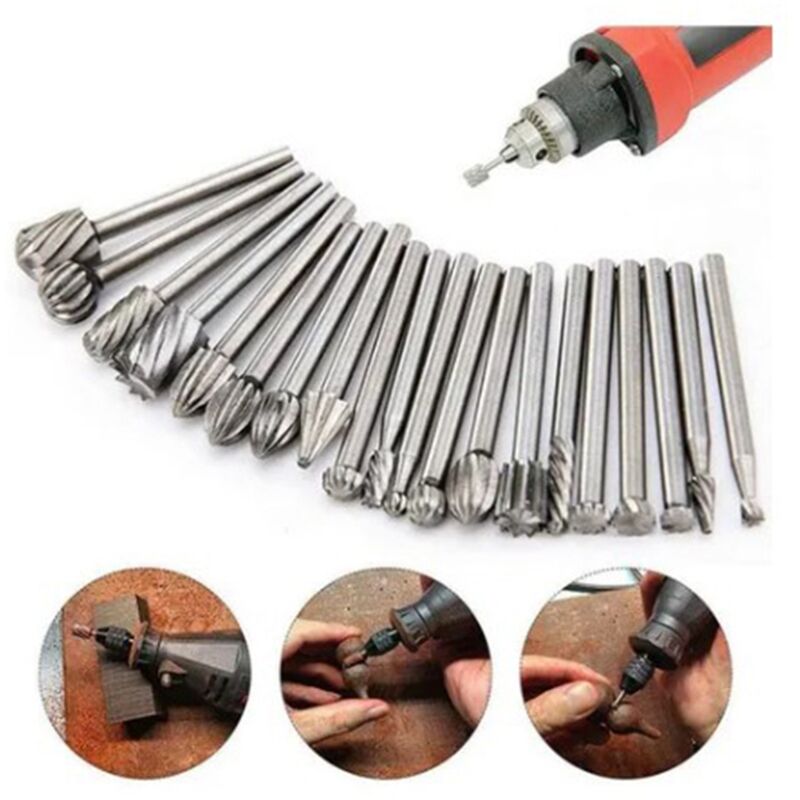 Sjlerst - 20-teiliges HSS-Frässtift-Set, Wolframkarbid-Fräser-Bits, 1/8 Zoll (3 mm) Schaft, Dremel-Frässtifte für Heimwerker, Holzbearbeitung,