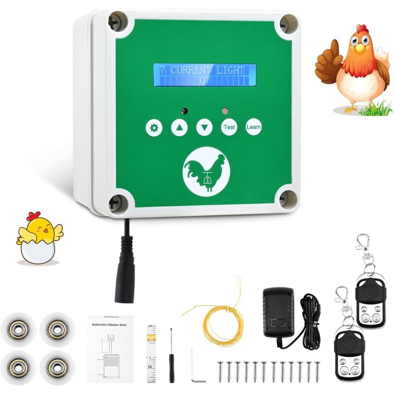IP44 Automatische Hühnerstall-Türsteuerung, Timer, Lichterkennung, Fernbedienung, Hühnerstall-Tür-Antriebsmotor für den Bauernhof - Sjlerst
