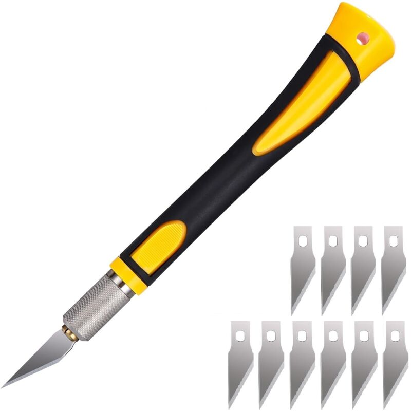 Skalpell mit 10 Antirouille-Klingen, Präzisions-Cutter, Modellbau-Skalpell, für Bastelarbeiten, Höhlenforschung, Skulpturen, Freizeitmesser, Gelb
