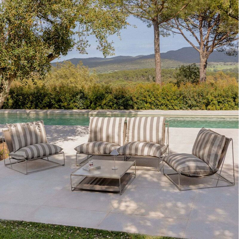 Amaro Gartenset mit 2-teiligem Modulsofa, 2 Sesseln und umbaubarem Beistelltisch Braun Tapioca - Braun Mokka - Sklum