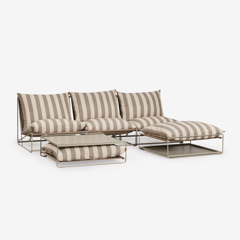 Amaro Gartenset mit 3-teiligem Modulsofa, Beistelltisch und umwandelbarem Ottoman Braun Tapioca - Braun Mokka - Sklum