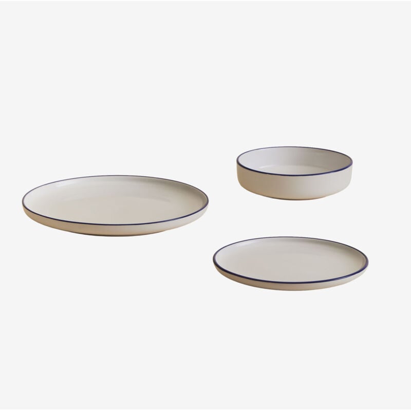 SKLUM Geschirrset aus 12 Teilen aus Steingut Ronilena Weiß Gardenia – Blau Ken