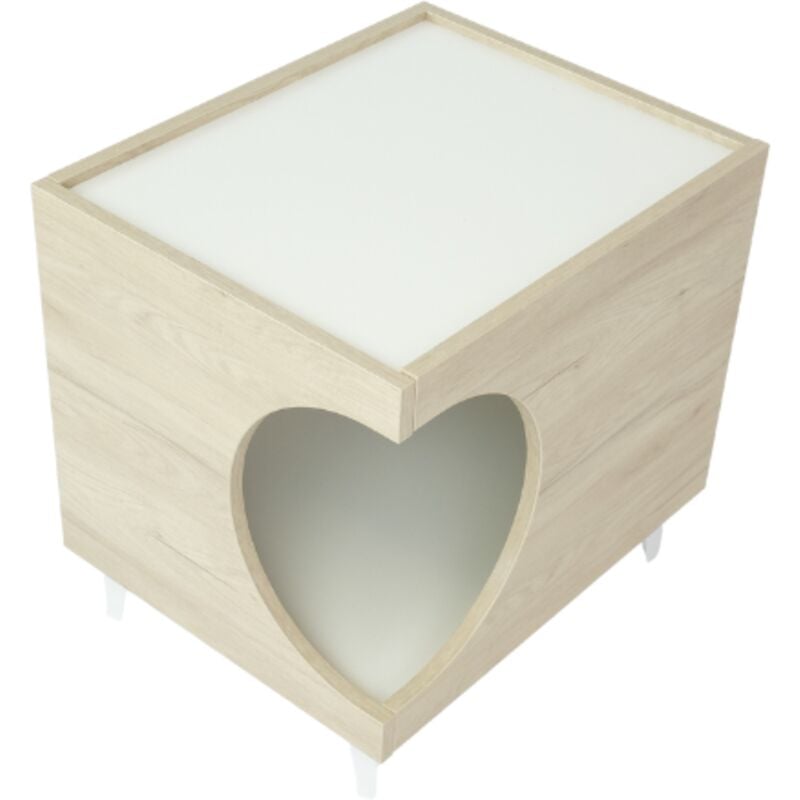 Skraut Home - Beistelltisch - Hunde und Katzenhaus ellie - Eiche/Weiß - Seiteneingang, 1 Tür - Hunde- und Katzenschrank, für Katzenklo - Wohnzimmer