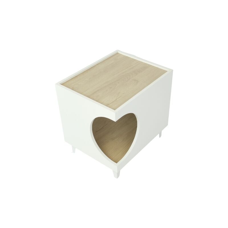 Skraut Home - Beistelltisch - Hunde und Katzenhaus ellie - Weiß/Eiche - Seiteneingang, 1 Tür - Hunde- und Katzenschrank, für Katzenklo - Wohnzimmer