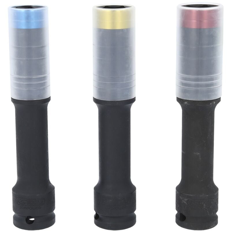 Ks Tools SlimPOWER Alu-Felgen Kraft-Stecknuss-Satz, extra lang, 3-tlg., 1/2, 17, 19, 21 mm