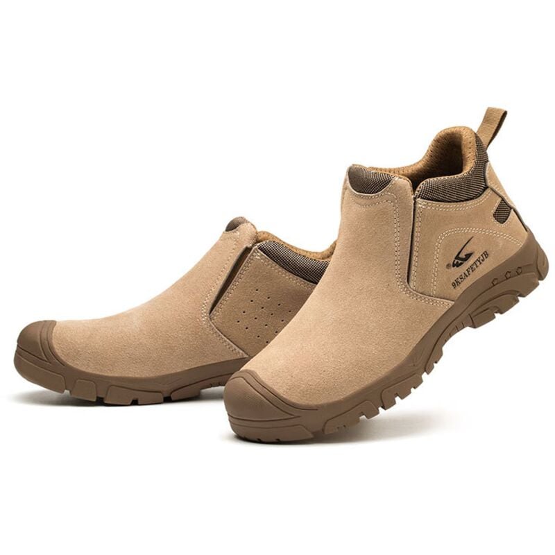 Slip-on-Schweißer-Sicherheitsschuhe – rutschfeste Gummisohle – verschleißfeste und verbrühungshemmende Arbeitsschuhe, geeignet für Schweißer – Braun