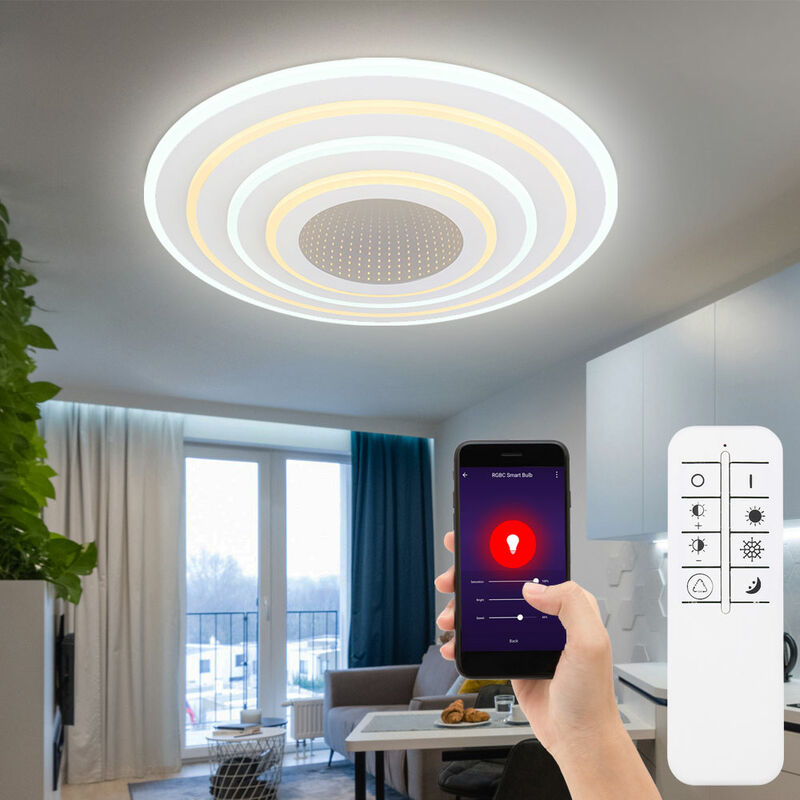 Smart Home Deckenlampe led cct Wohnzimmer Smart Deckenleuchte App Schlafzimmer, mit Fernbedienung dimmbar, 1x Smart led 40W 3000-6500 Kelvin, DxH