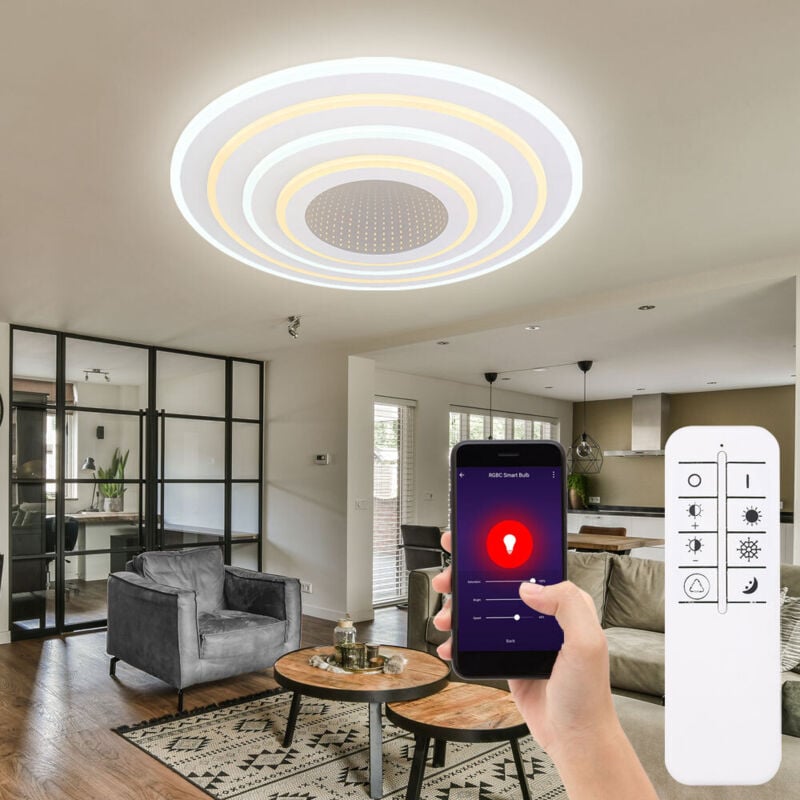 Smart Home Deckenleuchte led cct Wohnzimmer Smart Deckenlampe App Schlafzimmer, mit Fernbedienung dimmbar, 1x Smart led 40W 3000-6500 Kelvin, DxH