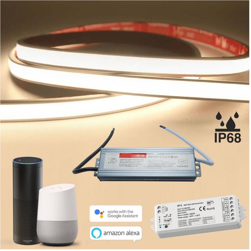 Trade Shop - SMART LED STRIP KIT IP68 COB NEON FLEX DIMMBAR 24V WIFI SPRACHSTEUEREINHEIT -