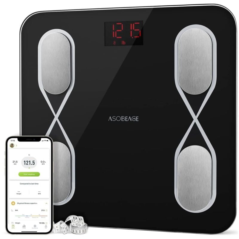 Smarte Personenwaage Körperfett-Messung Bmi Bluetooth Schwarz