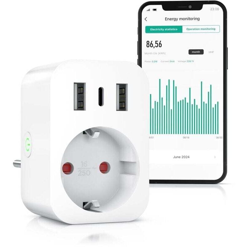 Smarter WLAN-Stecker mit usb – Smart Life – Stromzähler – USB-Ladegerät – WLAN-Fernbedienung über Smart Life App – Alexa Google Home Sprachsteuerung