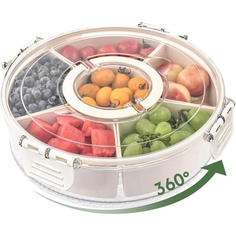 Snackbox mit 6 Fächern, drehbare Snackschale, Organizer für Picknicks und Familientreffen, abnehmbarer Snack-Schleuder für Süßigkeiten, Obst, Nüsse,