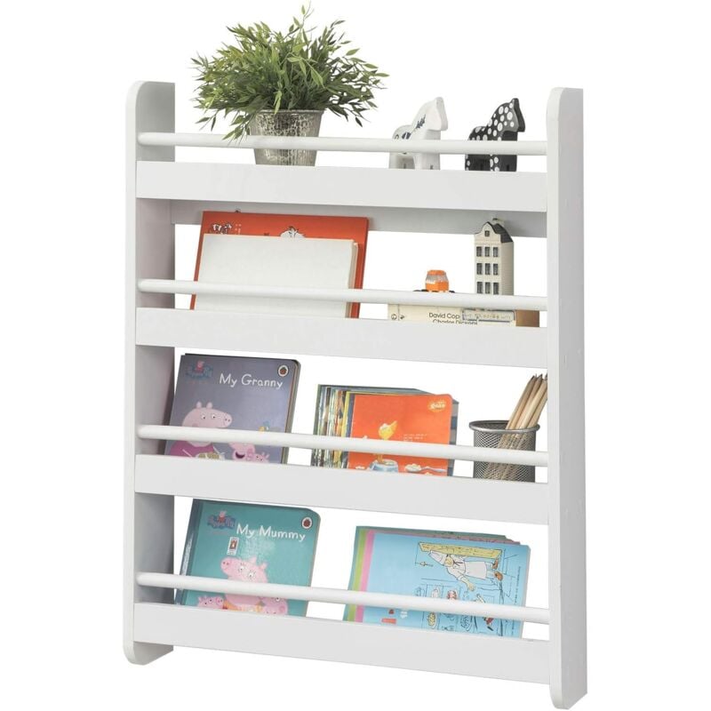 KMB08-K-W Kinderregal Bücherregal für Kinder Wandregal Hängeregal Aufbewahrungsregal mit 4 Ablagen für Bücher und Deko weiß bht ca.: 60x80x12cm
