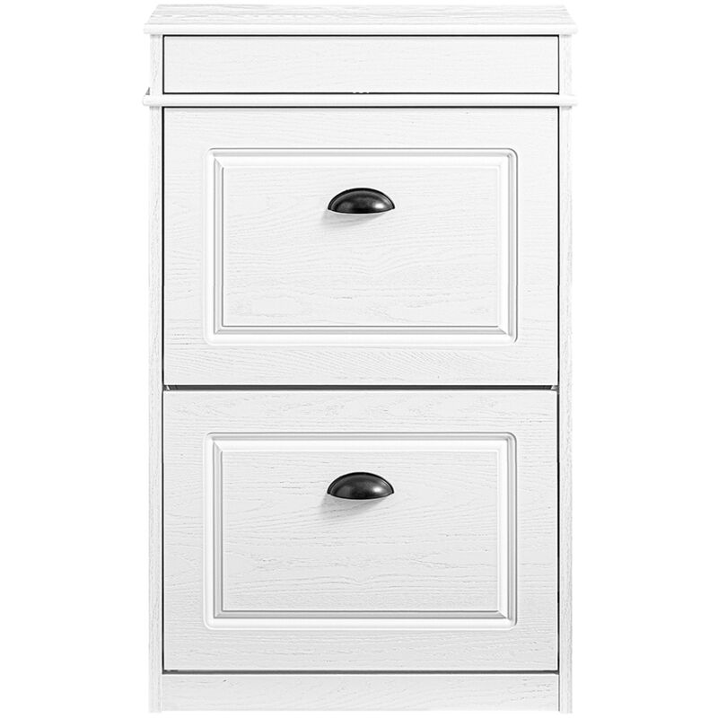 SoBuy Schuhschrank mit 2 Klappen, Schuhschrank Eingang Schuhschrank für 8 Paar Schuhe für Flur Eingang 54x24x82 cm Vintage-Holzeffekt Weiß FSR78-WG