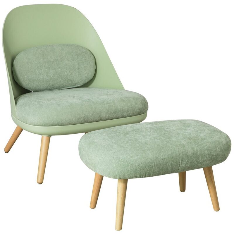 FST63-GR Einzelsessel mit Hocker und Rückenkissen Relaxsessel Loungesessel Fernsehsessel Lesesessel mit Massivholzfüßen Mintgrün - Sobuy