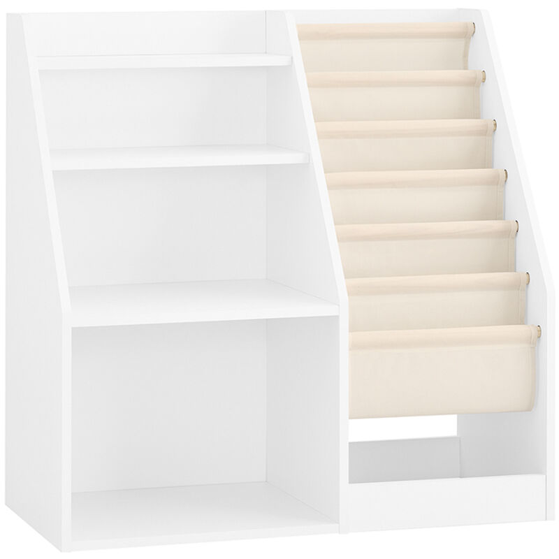 SoBuy Kinderbibliothek 3 Ebenen Montessori-Bibliothek mit Spielzeugablage und Stoffkörben Kinderzimmer-Möbel Regal Kinderzimmer Weiß 80x40x80cm
